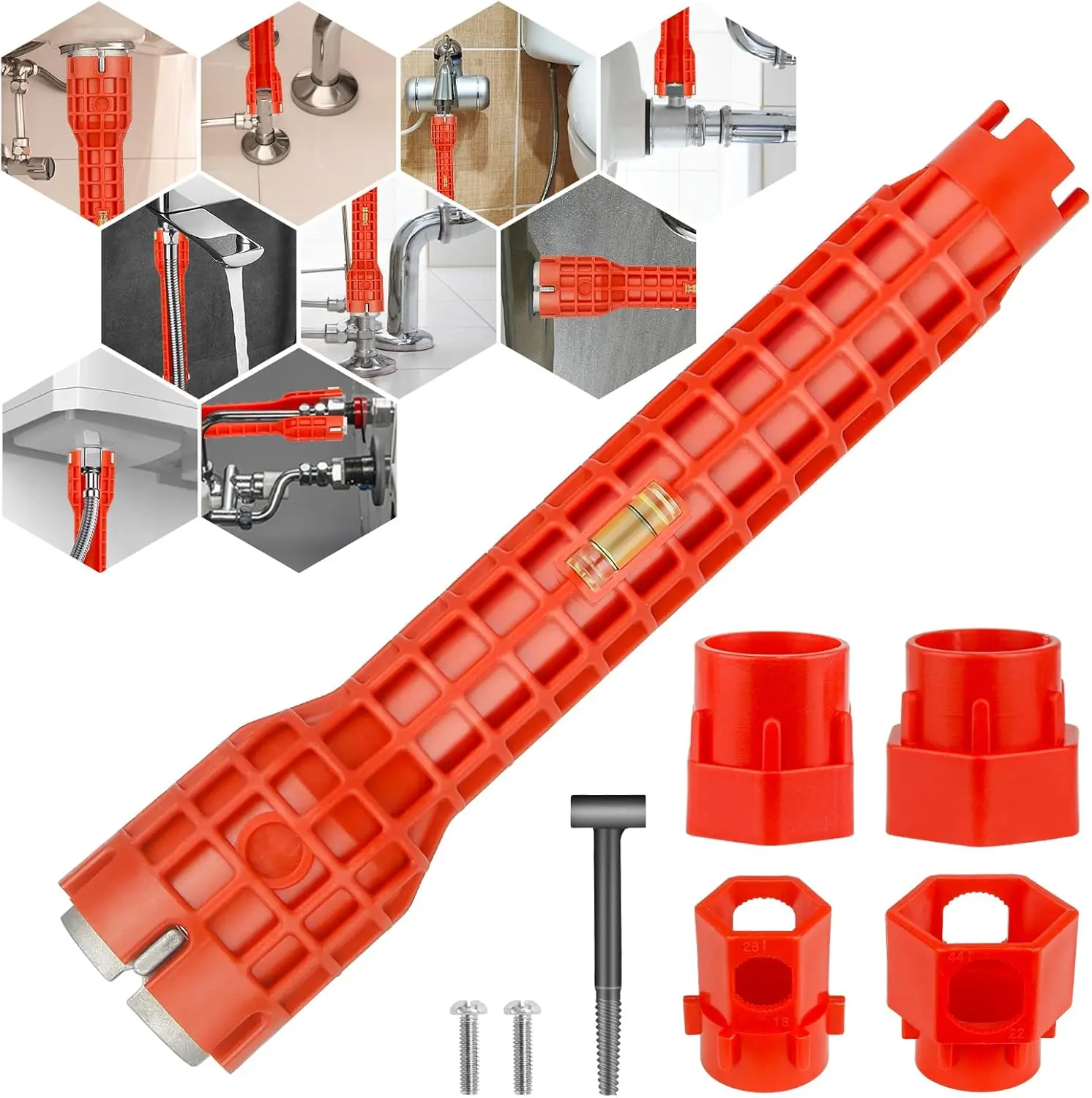 14 in 1 Water Pipe Wrench, Multi Functional Faucet Sink Installer Tool, 14-in-1 Multifunctional Sink Installation Tool, One Way Basin Wrench for Faucet Drain Nut Removal & Installation