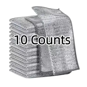 10pcs Counts Non Scratch Wire DishclothMultipurpose Wire Dishwashing Rag MetalScrubbers for for Wet and Dry Cleaning, 2-LayerKitchen Cleaning Cloth Cleaning Tool Reusable Multifunctional Dishwashing RagsHand Household Multi-Purpose Non-Scratch Dishcloths