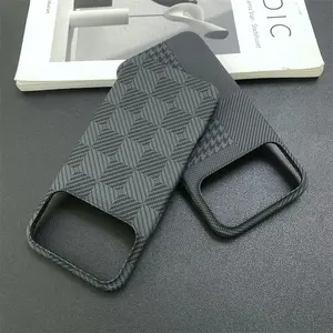 Slim Carbon Fiber Shockproof Matte Case for iPhone 17 Pro Max 16 15 14 13 Luxury Checkered Pattern Contrast Color Bumper Cover