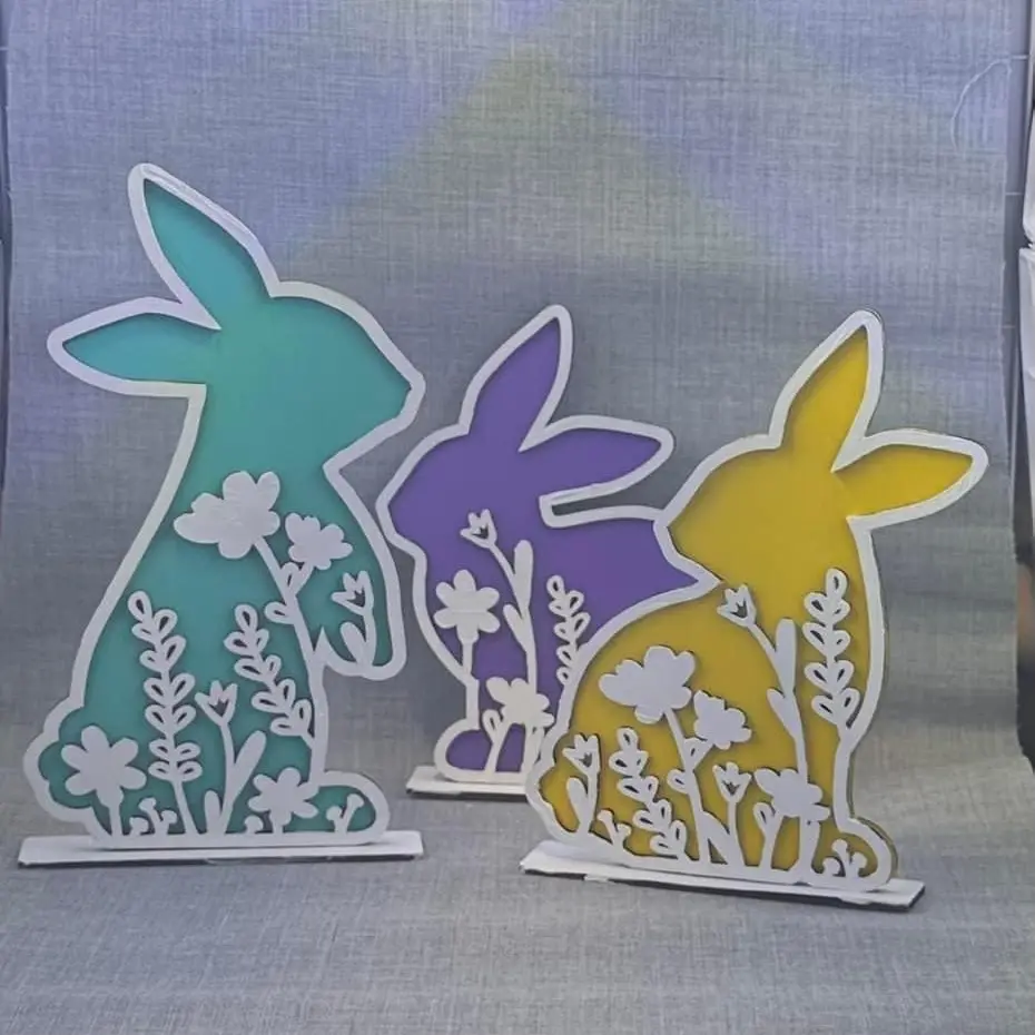 Set of 3 wooden bunnies