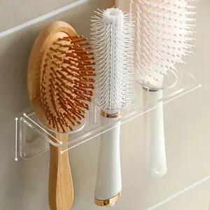 Acrylic Plastic Bathroom Comb Holder, Toothbrush Holder, Wall Mounted No Drilling Storage Rack, Transparent Material, Holds Combs and Toiletries, 6.89 Inch Length