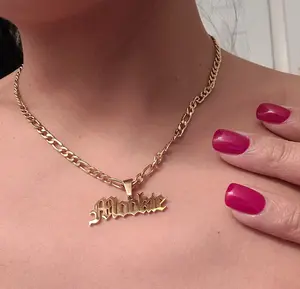 Personalized Name Necklace Men's Women's Gifts Unisex Gold Cuban Chain Figaro Chain Fashion Stacked Necklace