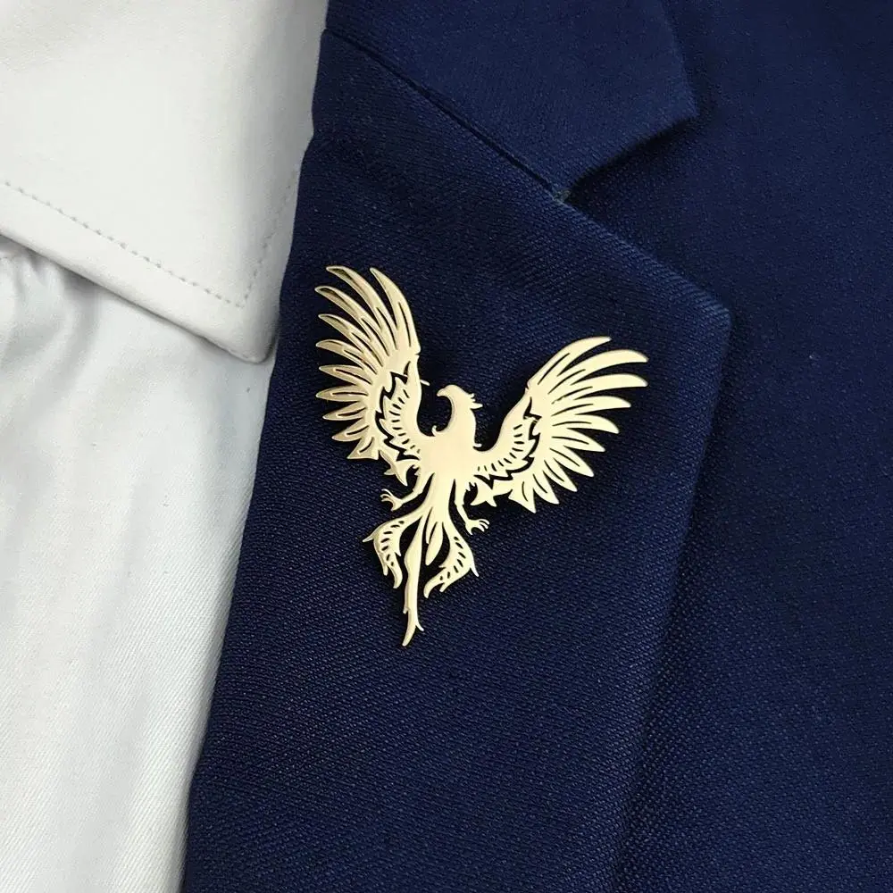 Fashion punk style hollow phoenix flamingo stainless steel gold-plated 18K brooch, black suit accessories, wedding matching set