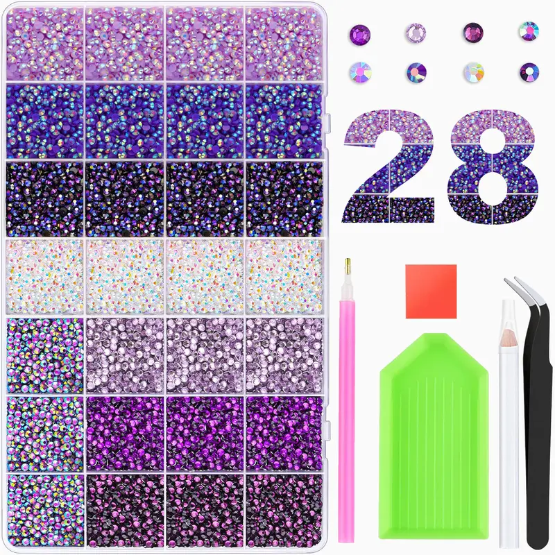 30,000 Pcs 28-Color 3mm Round Flat Back Glitter Rhinestones Bedazzling Multi-Pack Kit - Large Quantity Resin Gems, Nail Tech Supplies for Bling Nails, DIY Crafts, Sohochic Gift for Her