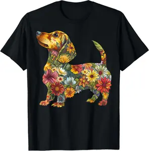 100% Cotton Floral Dachshund Cute Pet Dog Animal Lover Doxie Mama Women T-Shirt