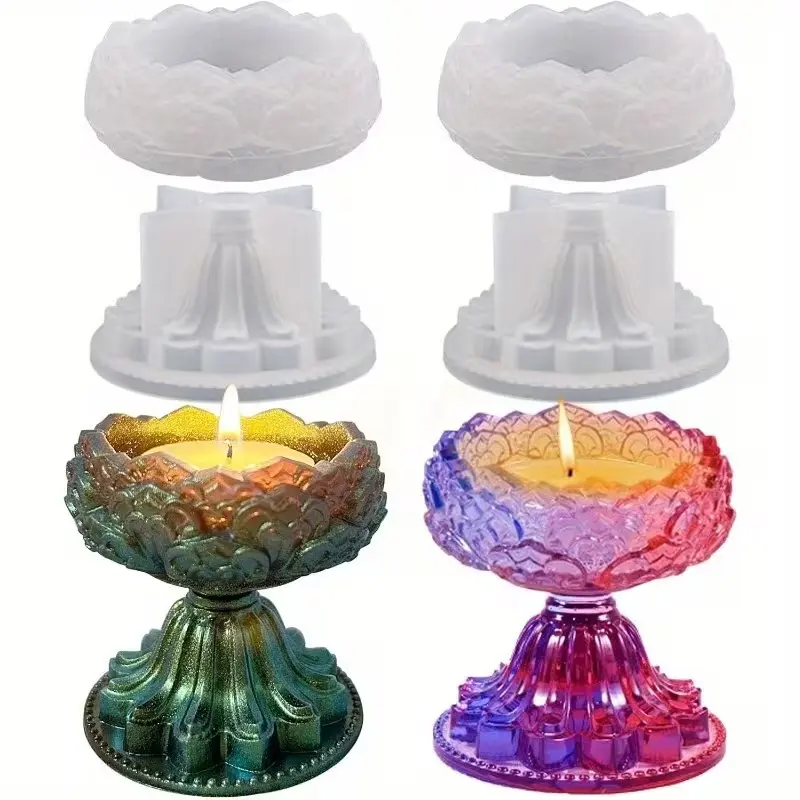 2 Sets Tealight Candle Holder Molds, Flower Votive Candlestick Epoxy Casting Mold, for Lotus Tea Light Candleholders Silicone Moulds, for DIY Jewelry Box Wedding Home Table Decor