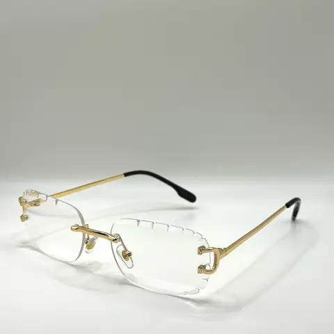 Unisex Luxury Minimalist Rimless Eyeglasses - UV Resistant Glasses with Gold Diamond-Cut Accents, Modern Lightweight Square Rimless Shades, UV-Protection Lens for Daily Activities