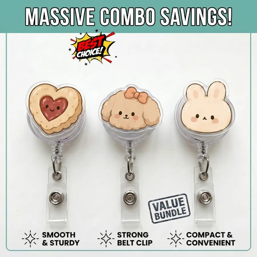 [Best Value Bundle] Cute Bear Badge Reel, Retractable ID Holder, Kawaii Teddy Bear Design, Adorable Everyday Accessory, Perfect Gift For Animal Lovers And Friends