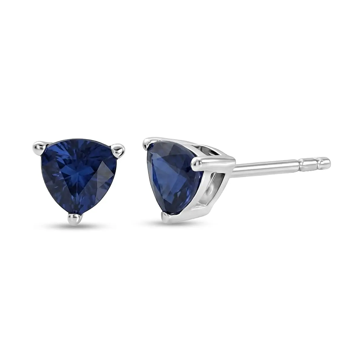 Kanchanaburi Blue Sapphire (DF) 1.10 ctw Stud Earrings in Rhodium Over Sterling Silver