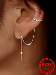 925 Sterling Silver Fashionable Criss Cross Design Ear Cuff, High Quality Earrings, New Style Ear Jewelry for Women & Girls, Trendy All-match & Exquisite Jewelry for Birthday Gift