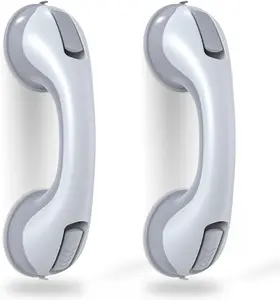 【2 Pack】Grab Bars for Bathtubs and Showers 2 Pack Suction Grab Bar, Heavy Duty 12 Inch Shower Handle Removable Bath Handrails for Seniors and Elderly, Bathroom Safety Grip No Drilling Waterproof Grey