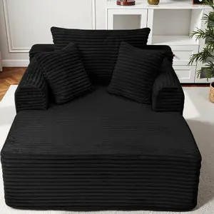 corduroy sponge sofa lounge chair, fluffy modern style sleeper chair, no assembly required, suitable for living room 、bedroom Bed Memory Convertible eames