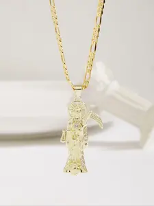 Fashionable Saint Death Pendant Necklace, Copper Chain, Casual Style Jewelry Gift for All Seasons, Halloween Decoration, Gothic Mystery Jewelry, Cross Charm Necklace