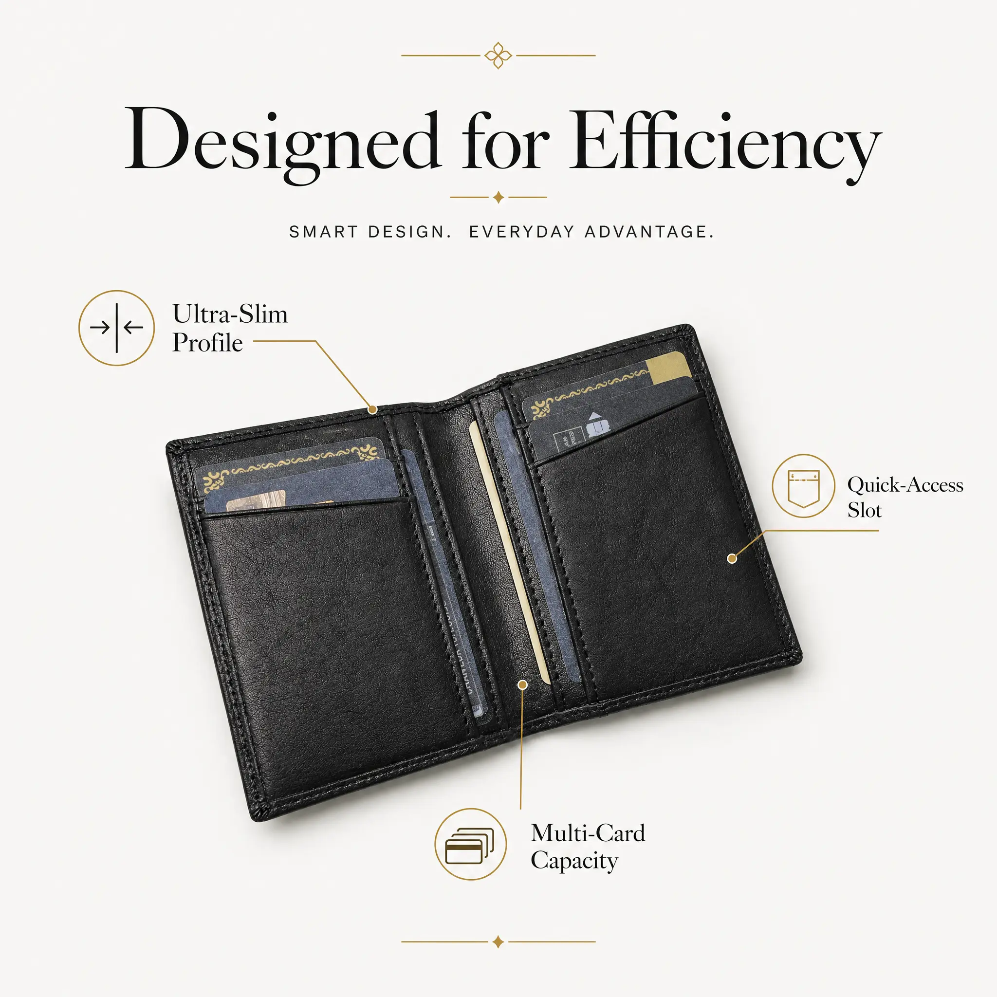 Minimalist Slim Bi-Fold Wallet for Men, Ultra-Thin Genuine Leather Card Holder with Quick-Access Slot, Dual-Texture Anti-Bulge Pocket Organizer
