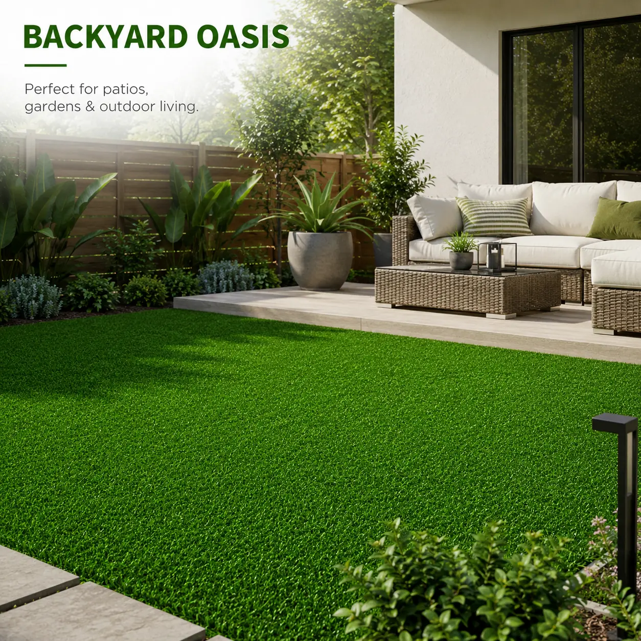 Large Size Artificial Grass Turf Roll, Realistic Lush Green Fake Grass with Drainage Holes, Dense Synthetic Lawn Carpet for Dogs and Pets, Backyard, Patio, Balcony, Garden, Indoor Outdoor Landscaping