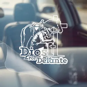 Dios Por Delante Vaquero Cross Jesus Vinyl Decal Sticker UV & Water Proof Gift Laptop Car Bumper Window Tumbler Accessories 7" inch Rainbow Holograph