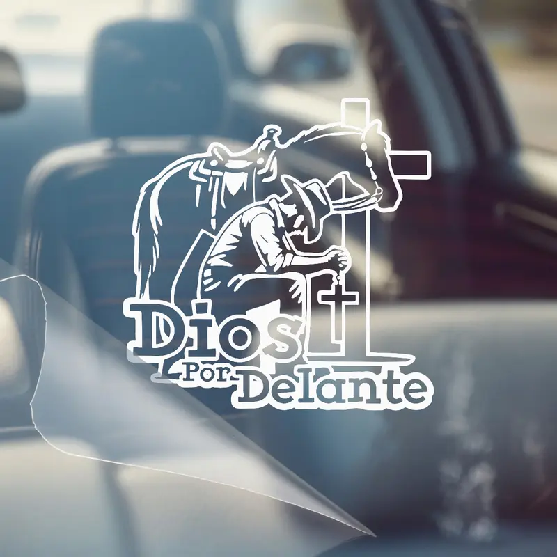 Dios Por Delante Vaquero Cross Jesus Vinyl Decal Sticker UV & Water Proof Gift Laptop Car Bumper Window Tumbler Accessories 7" inch Rainbow Holograph