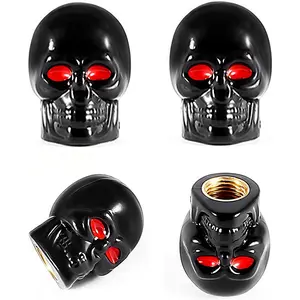 4Pack Skull Tire Valve Stem Caps  – Black Metal Valve Caps with Copper Core, Universal for Cars, Motorcycles & Bikes