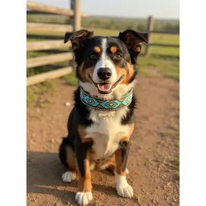 Epic Padded Leather Dog Collar with Beaded Design O