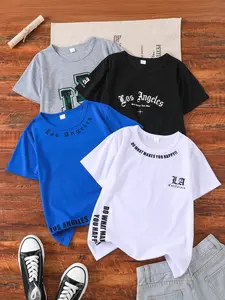 4-Pack Summer Boys' Multicolor Short Sleeve T-Shirts, Casual Fitted Random Print Tops, Creative Fashion for Middle School Students, Graphic Tees