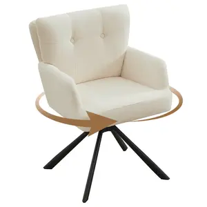 Modern Upholstered Swivel Dining Chair with Mid Back, Strong Metal Frame, 360° Swivel, Ergonomic Design, No Wheels for Kitchen/Living Room/Home Office