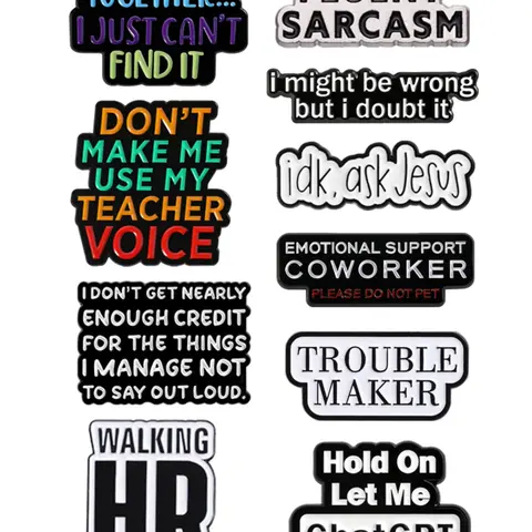 12-Piece Set Fun English Phrases Enamel Brooches, Lapel Brooch Pin Clip, Humor Alloy Pins, Casual Plain Design, Fashion Accessories for All Seasons