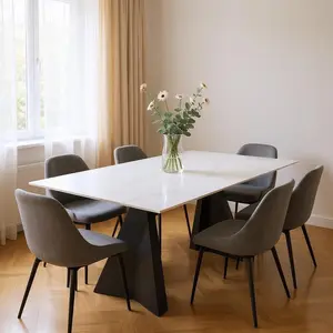 HomeRoots 572189 29.5 x 79 x 40 in. White & Black Sintered Stone & Steel Double Pedestal Base Dining Table