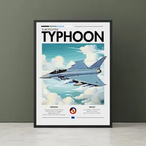 Eurofighter Typhoon Poster, Modern Aviation Style Wall Art, Advanced Fighter Aircraft Illustration Print, Aircraft Decor