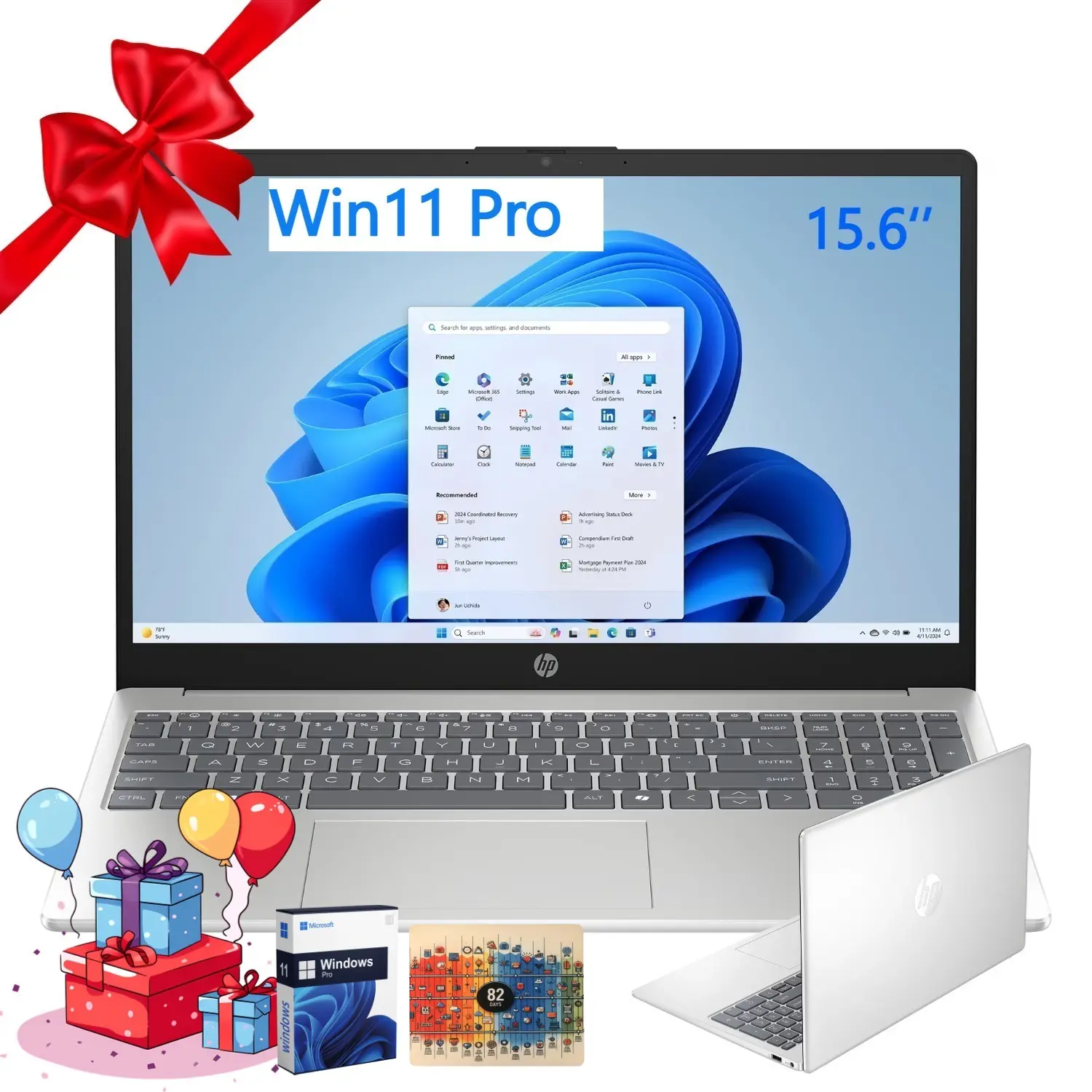 HP 15.6 Inch HD Student & Business AI Laptop, Intel Core Ultra 5 225U, Up To 32GB RAM 1TB SSD, Windows Pro, Natural Silver, Accessory Bundle