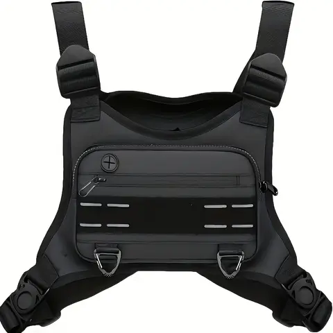 Men's Light Nylon Tactical Chest Vest - Handsfree Sling Chest Bag with Built-in Phone Holder, Front Pocket, Additional Storage Compartment for Running, Hiking
