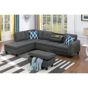 Cup - holder Console - Featured Corner Sofa in Charcoal - Dark Gray