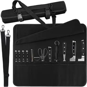 24 Slots Portable Canvas Chef Knife Roll Storage Bag With Adjustable Shoulder Strap for Kitchen Travel Camping Working