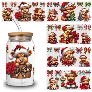 5 Sheets Christmas Bears UV DTF Stickers Plastic Self-Adhesive Labels Peonies for 16 oz Tumbler DIY Water Bottle Glass Heart Design aesthetic cute vintage Wrap practical joke gift girl kid teen adult Mug scrapbook scrap journal Stamps Party Favors