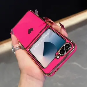 High-End Electroplated Glossy Protective Phone Case, Solid Heart Design, Pure Color Heart Phone Case for Samsung Z Flip 5/6/zflip7, Women's Gift