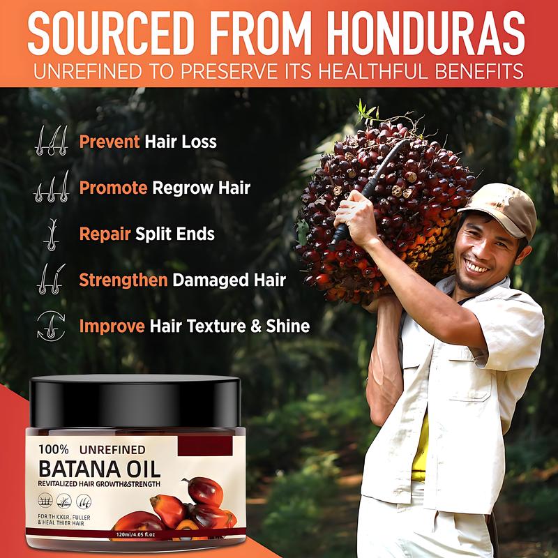 100% Unrefined Batana Oil from Honduras - Fuller,Thicker Hair for Women & Men, Silky Conditioning, FrizzControl & Color Care Damaged Healthier