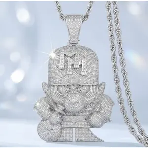 Iced Out Money Bag Cartoon Pendant Necklace for Men - Full Lab Diamond CZ Hip Hop Jewelry - Gold Silver Rope Chain - Y2K Streetwear Accessories - Luxury Bling Birthday Anniversary Gift for Him Boyfriend