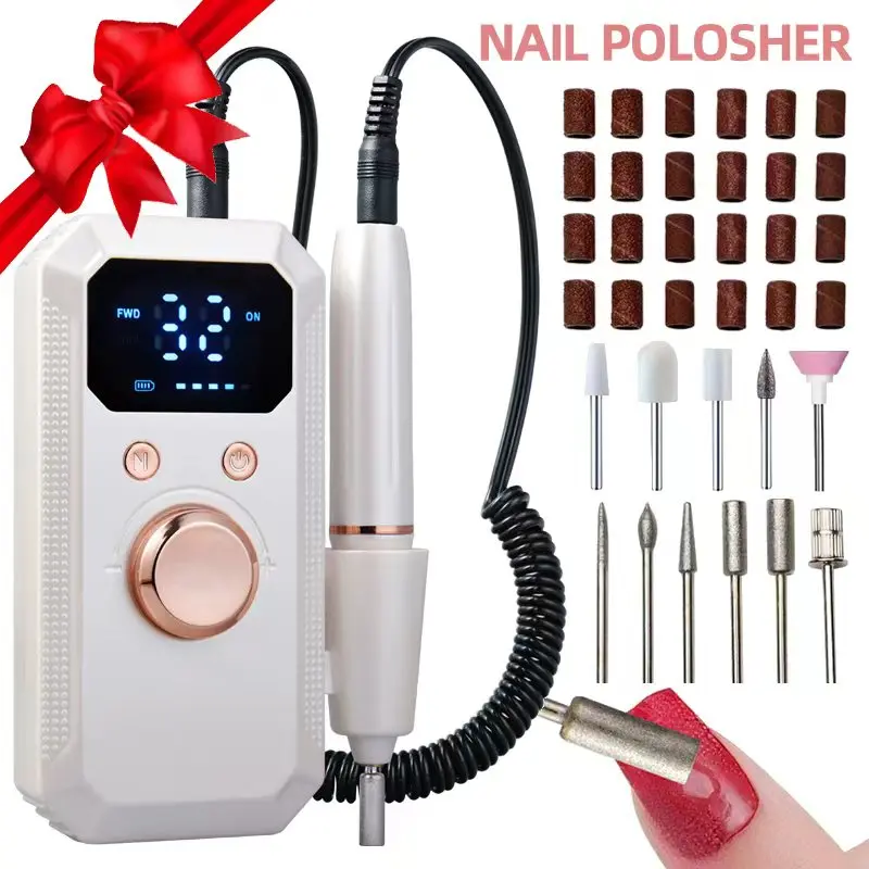 Portable Electric Nail Drill Kit, Nail Drill Machine, Professional Manicure Pedicure Set with Multiple Grinding Heads, LED Display, 32 Speed Levels, Gel Nails, Nail Tools, Home Salon Use