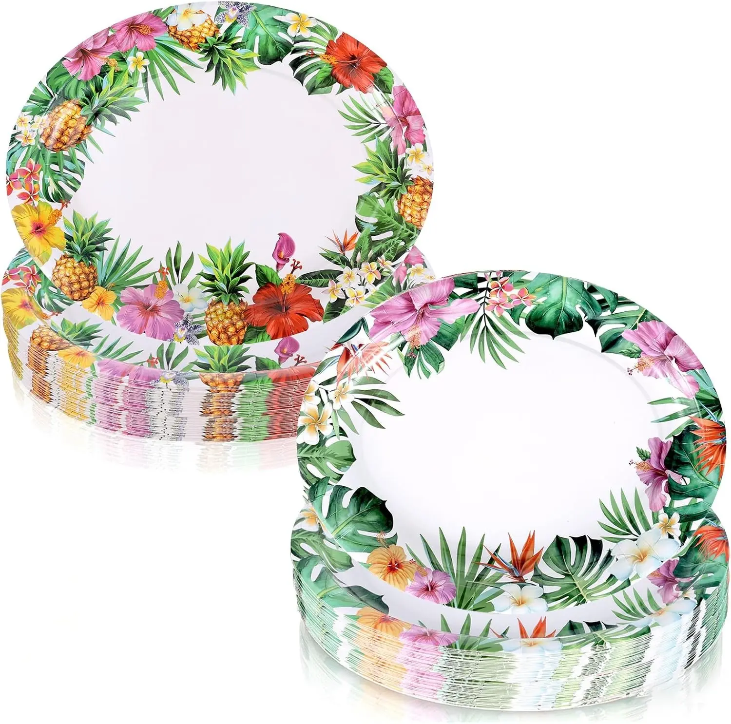50 Pcs Tropical Hawaiian Luau Party Tableware Set Hibiscus Floral Party Supplies for Aloha Birthday Summer BBQ Pool Beach Event Island Celebration
