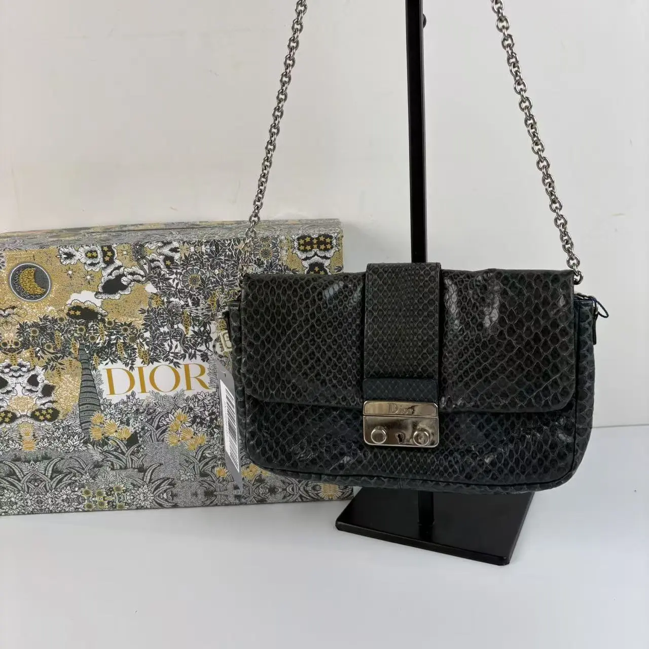 Pre-owned Dior Vintage Miss Python Chain Crossbody Shoulder Purse