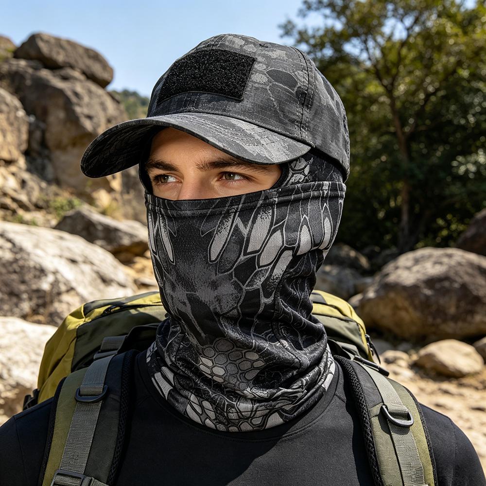 Camouflage Baseball Cap with Face Mask Set Sun Protection Hunting Hiking Camping Fishing Outdoor Sports Hat Neck Gaiter Breathable Quick Dry UV Protection for Men Women Hunting Hiking Camping Cycling Fishing Traveling