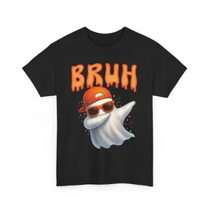 Funny Bruh Meme Shirt Halloween Shirt for boys mens Dabbing Ghost Halloween Unisex Heavy Cotton Tee