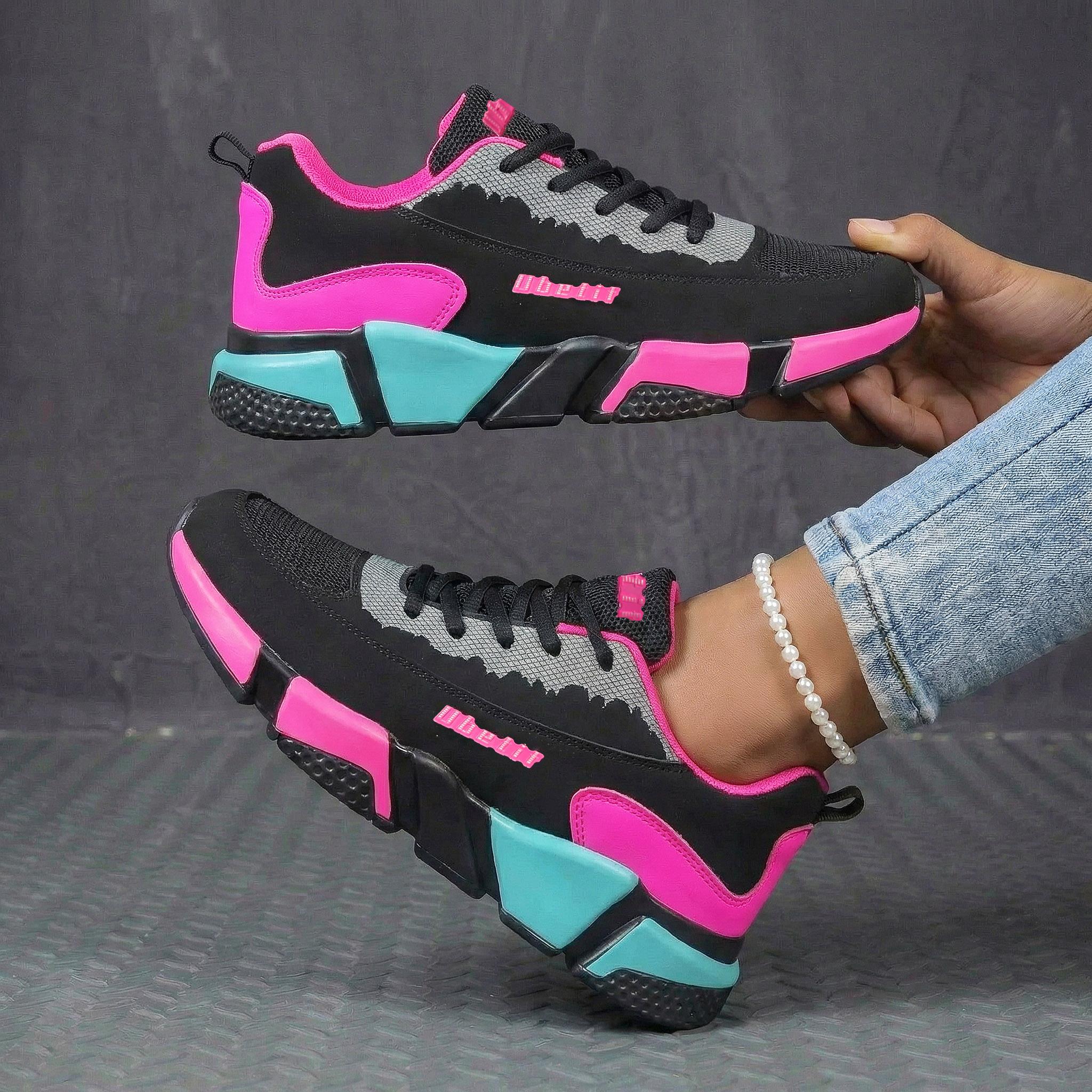 Women’s color-block breathable casual athletic shoes with added height and shock absorption