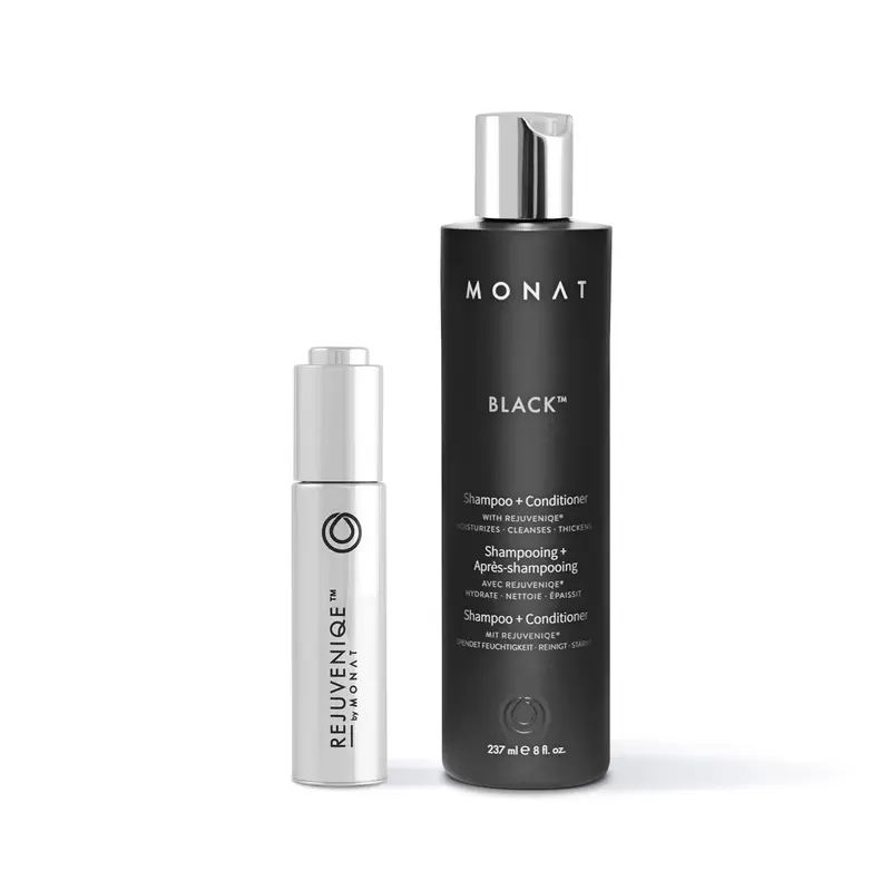 MONAT REJUVENIQE Oil & Black Shampoo + Conditioner Duo – Strengthening Hair Care Set for Shine & Scalp Health