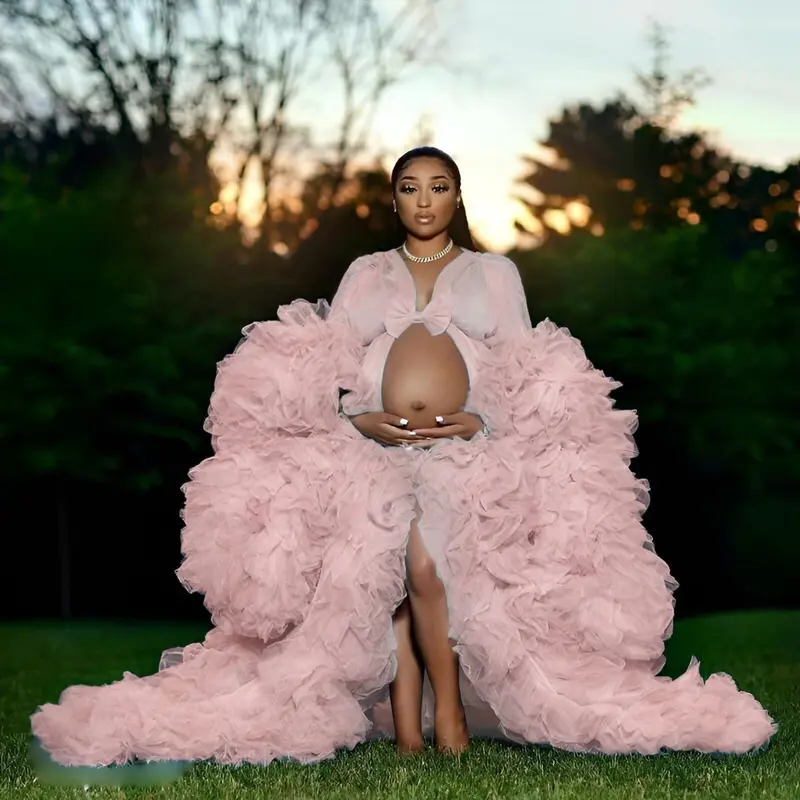 Maternity Dress for Photo Shoot - Elegant Ruffle Long Sleeve Boho Maternity Gown with Vneck and Minimalist Design - TikTok Shop Maternity Dress for Photo Shoot - Elegant Ruffle Long Sleeve Boho Maternity Gown with Vneck and Minimalist Design - TikTok Shop