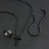 Teen Fashion Versatile Stainless Steel Jewelry Complete Set, Cross Necklace, Bracelet & Ring, Ideal Gift Choice, Durable Design, Versatile Wear, Jewelry Sets