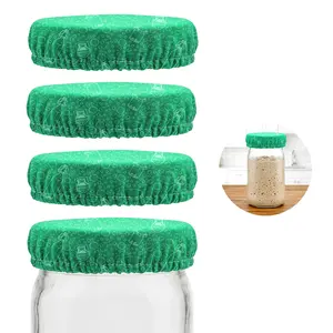 Fermentaholics Breathable Mason Jar Cloth Covers for Fermentation – Breathable Reusable Elastic Covers for Sourdough Starter, Kombucha, Kefir & Ginger Bug, Fits 2–3.75 in Openings, Green 4 Pack