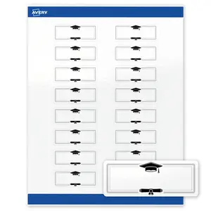 Avery® Printable Address Labels, 1" x 2-5/8", Glossy White, Sure Feed® Technology, Pre-printed Silver & Black Graduation Cap Design Great for Grad Parties, Laser & Inkjet Compatible, 320 Total