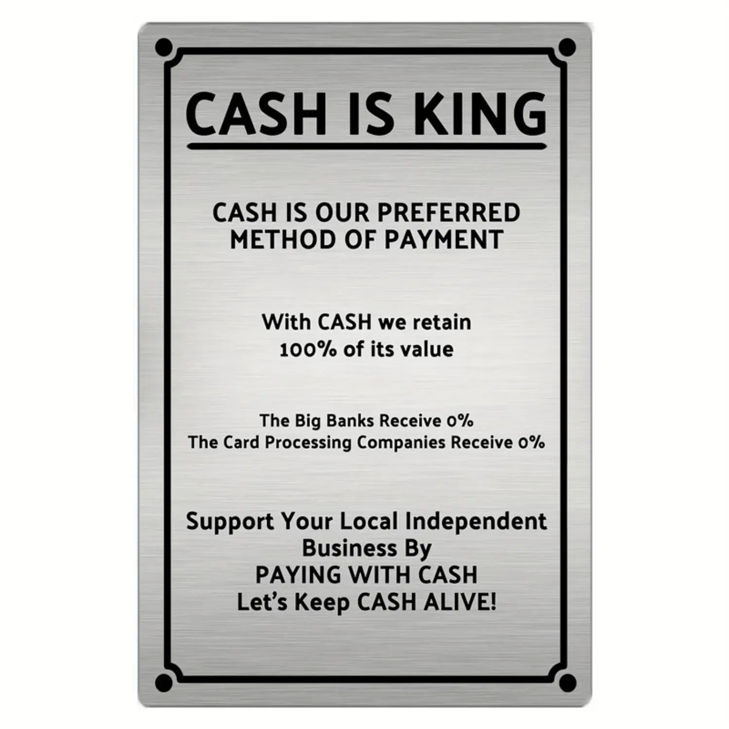 Cash Is King Brushed Metal Iron Painting Sign 2D Flat Design Ideal For Home And Office Decor 20x30cm 8x12inch Wall Art