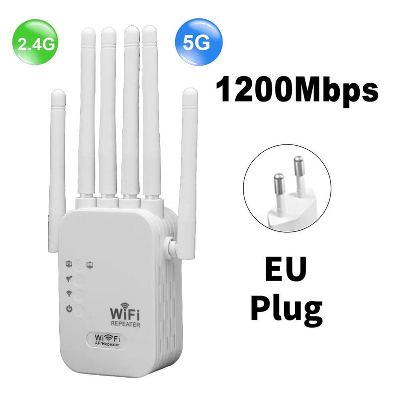 WiFi Extender, 1200Mbps Dual Band 2.4GHz/5GHz Signal Booster with 6 High-Gain Antennas, Covers Up to