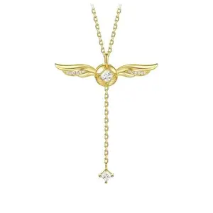 Sleek Golden Snitch Wing Pull-out Y Necklace for Women, Adjustable DaintyGold Plated , Staple Magical Fan Jewelry to Match Figaro & Paperclip Layering Chains
